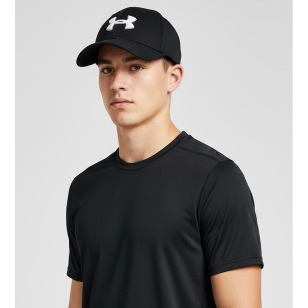 Under Armour Youth SM/MD Black Blitzing Stretch Fit Baseball Hat Cap Kids Sport